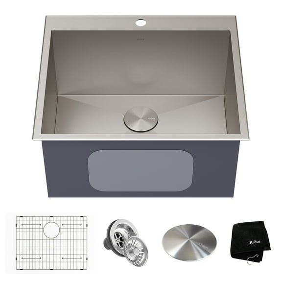 KRAUS Standart PRO 25" Drop In / Top Mount 16 Gauge Deep Laundry Utility Stainless Steel Kitchen Sink