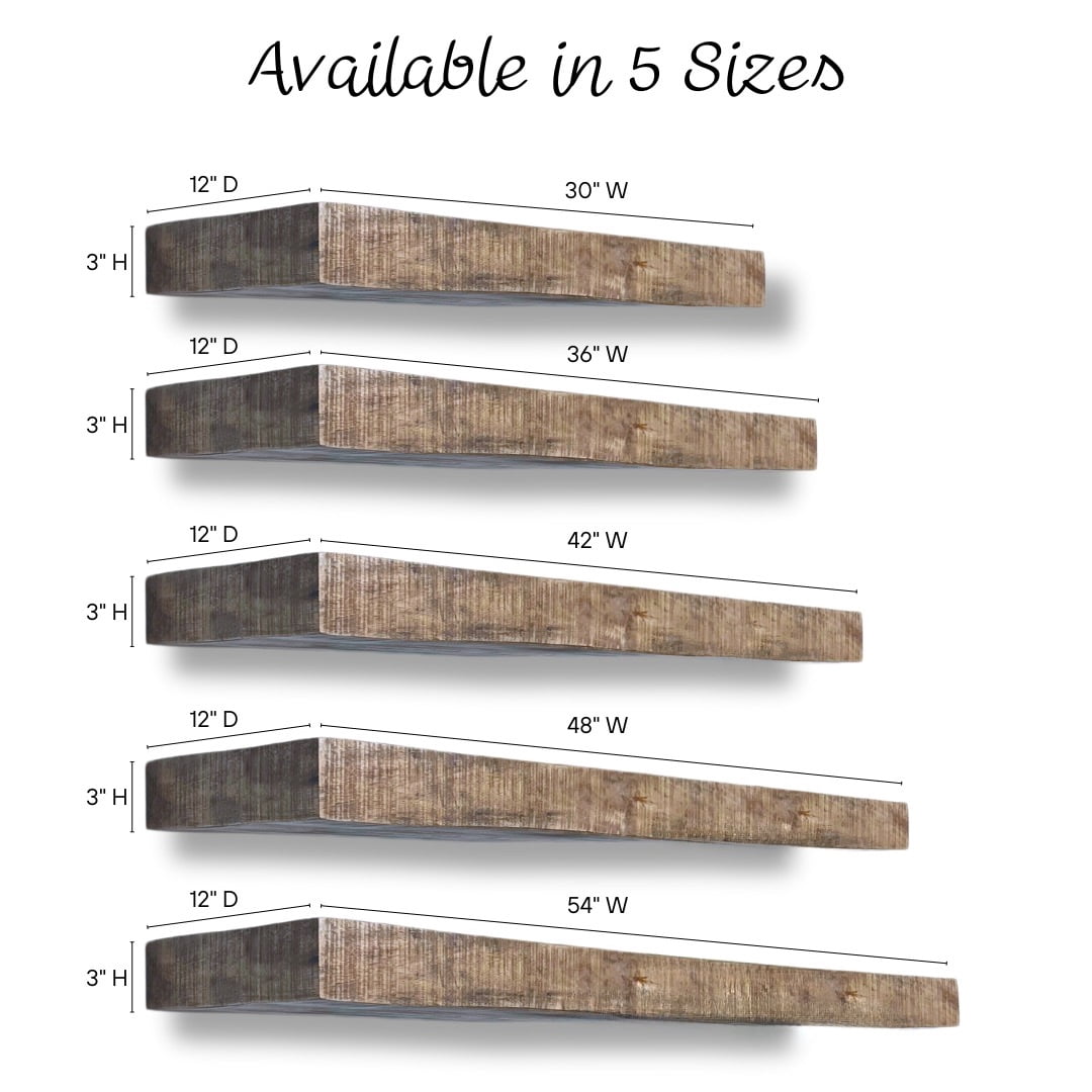 Posh Pollen - Hollow Floating Shelf, Hidden Bracket, Mango Wood, Heavy Duty, Wall Mounted Shelf, 48Wx12D, Light Wash