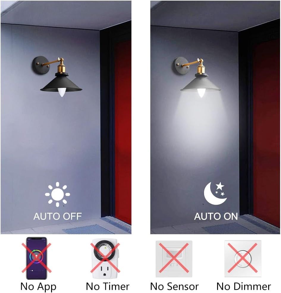 FEFEFW-Dusk to Dawn Light Bulb, E14 Candelabra Light Sensing LED Bulbs Auto On/Off 5W 400LM Cold White 6000K for Home Outdoor Yard Porch Patio Garage Pathway, Can Replace 40W Incandescent Bulbs, Pack