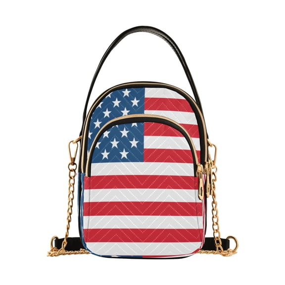 ALAZA Chain Crossbody Bags for Women American Flag Red Shoulder Handbag Phone Purse