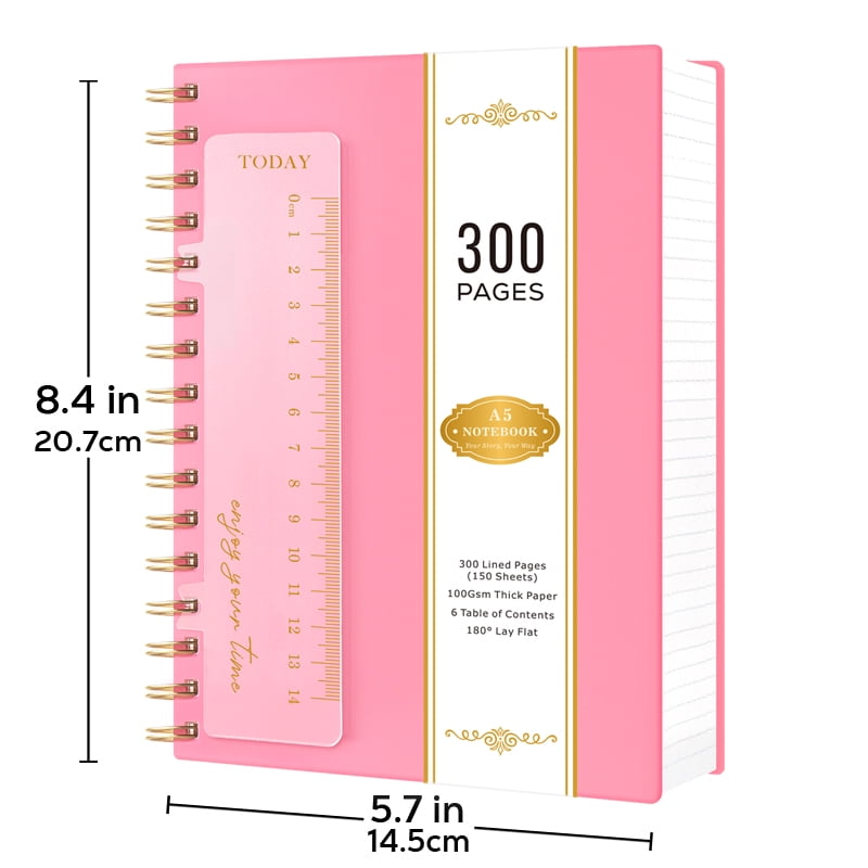 Nirmiro 3-Pack A5 Spiral Notebooks with Bookmark, 5.7"x8.4" 300 Lined Pages Each, 100GSM Thick Paper, Waterproof PVC Cover, College Ruled, Pastel Colors for Work & Office