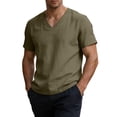 thumbnail image 3 of VBVC Men's V Neck Cotton Linen Short Sleeve T-Shirt , Summer Lightweight Breathable Daily Tops For Men,Army Green,M-3XL, 3 of 9