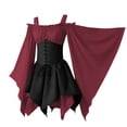 thumbnail image 6 of Womens Gothic Witch Costume Dress Cold Shoulder Bell Sleeve Lace Up Corset Asymmetrical Hem Dress for Halloween Cosplay Party, Wine, XXL, 6 of 6