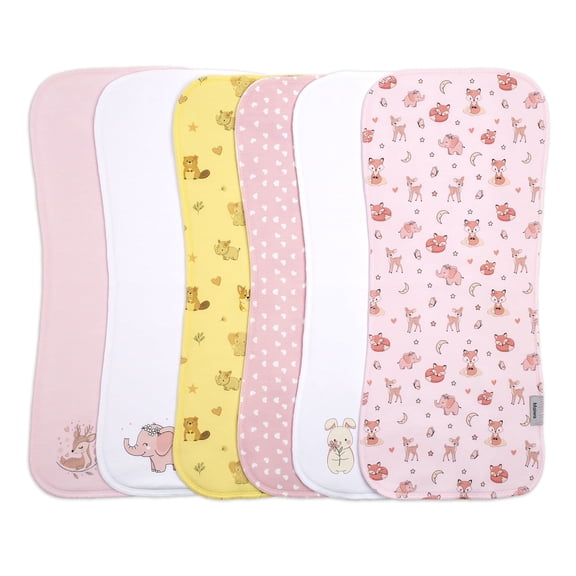 Little One Supply Co 6 Pack Soft Cotton Baby Burp Cloths, Extra Absorbent Large Reusable Burping Rags, Cute Wildlife Print Washable Spit Up Cloths, Newborn Essentials for Infant Boys Girls