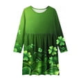 thumbnail image 5 of Girls St Patrick's Day Dress Green Clover Print Long Sleeve Fit & Flare Casual Party Dress for Kids 4T-14,Size 7-8 T, 5 of 6