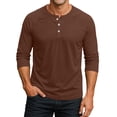 thumbnail image 4 of 3/4 Sleeve Shirt for Men Regular Fit Henley T-Shirt Pullover Lightweight Gym Workout Baseball Tops Button Up Shirts Brown S, 4 of 6