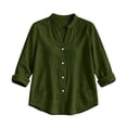 thumbnail image 7 of Cotton Linen Button Down Shirt for Women Ghalytn V Neck Stand Collar Blouse - Long Sleeve Casual Top with Pockets, 7 of 7