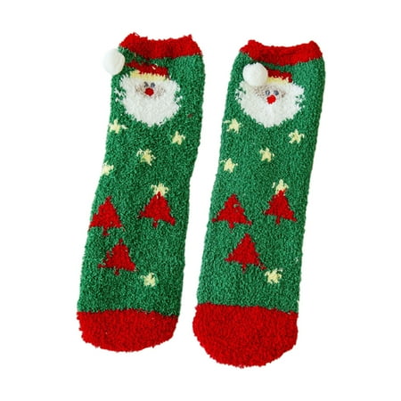 

Dasbsug Women Christmas Fuzzy Slipper Crew Socks Cartoon Santa Reindeer Striped Polka Dot Winter Warm Cozy Coral Fleece Hosiery
