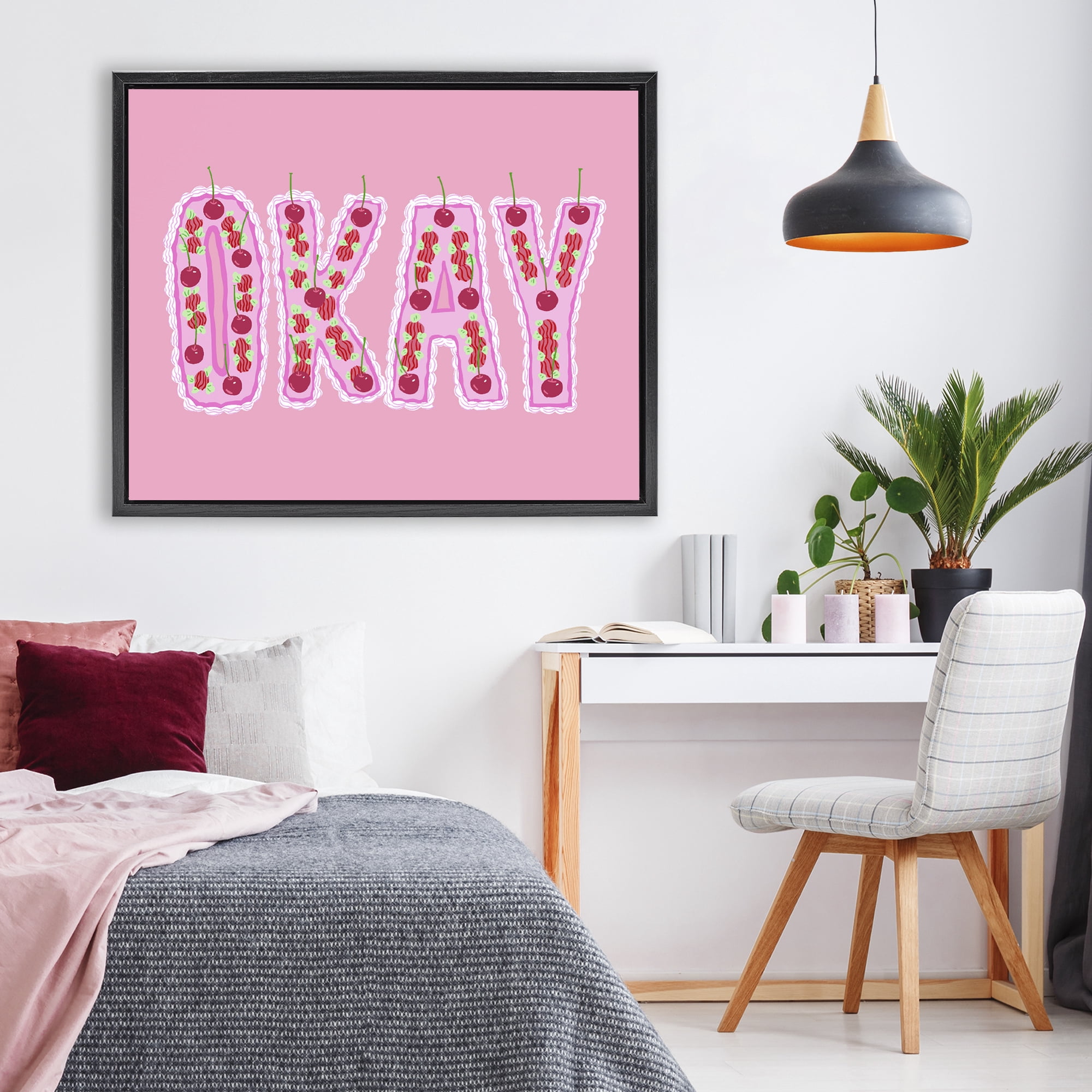 Stupell Industries Okay Pastel Cherry Cake Black Framed Floater Canvas Wall Art, design by Ziwei Li
