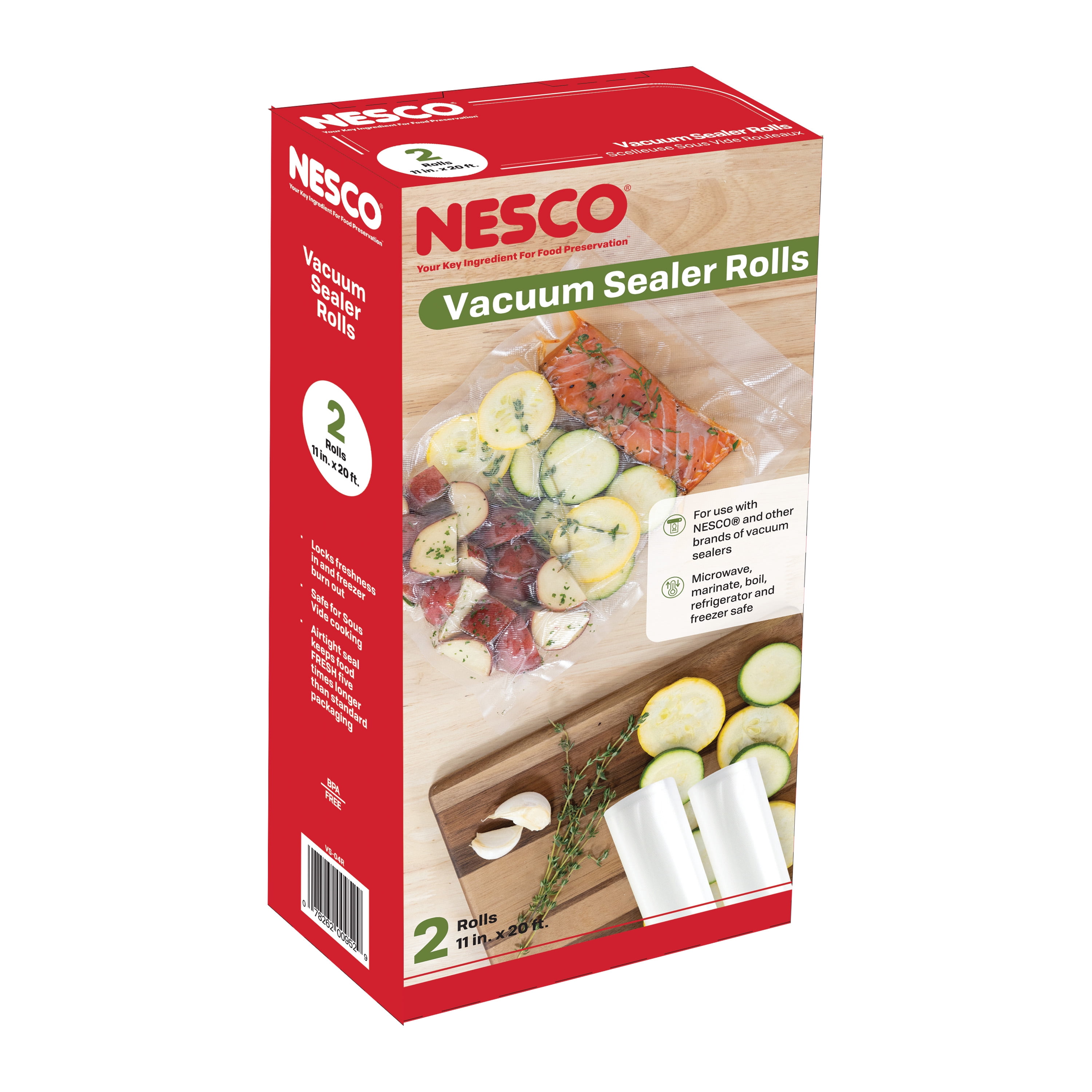NESCO® VS-12 Deluxe Vacuum Sealer & 11"x20' Custom Length Rolls Bundle, Heavy-Duty Food Saver Kit for Bulk Meats, Game & Sous Vide