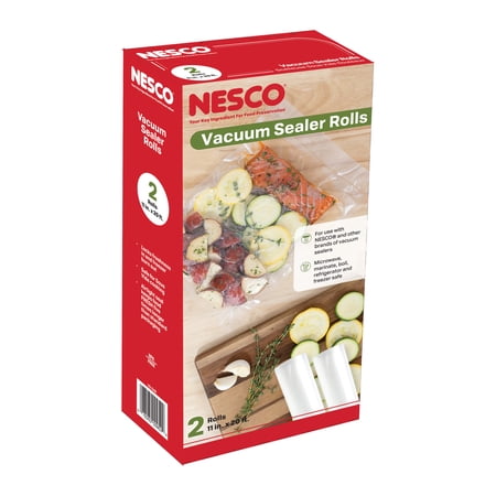 NESCO 11" x 20' Vacuum Sealer Bag Rolls, 2-Count BPA-Free Vacuum Seal Rolls for Custom Size Freezer Bags and Sous Vide, Works With Nesco and FoodSaver Vacuum Sealer Machines, 40 Feet Total
