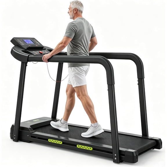 OBENSKY Senior Treadmill with Long Handrails, Walking Treadmills for Home