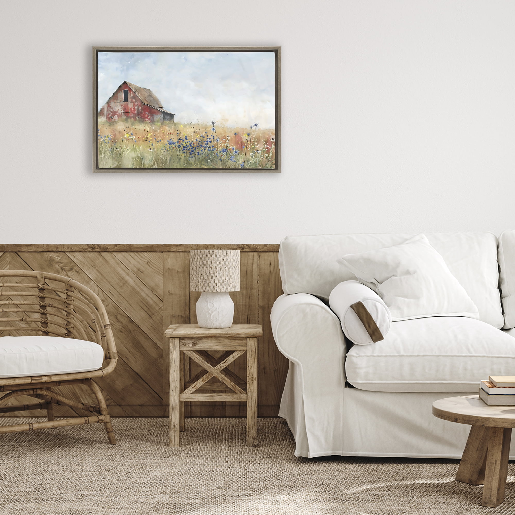 Stupell Industries Rustic Barn in Colorful Meadow Brown Framed Floater Canvas Wall Art, design by Creative Studio