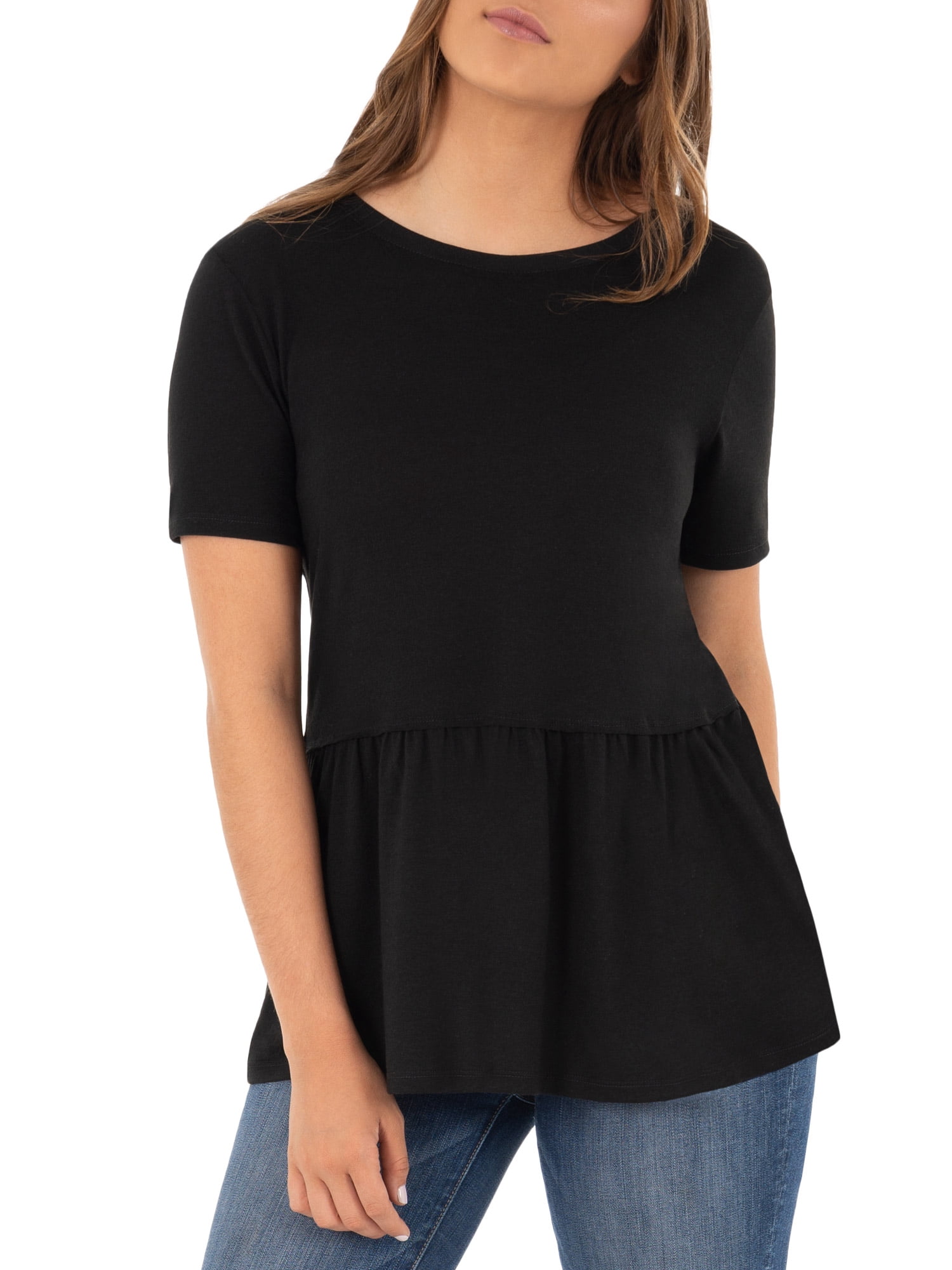 Wright's Womens Short Sleeve Peplum Waist Top