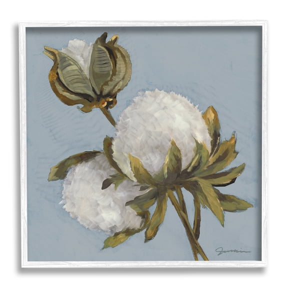 Stupell Industries Cotton Flower Blooms Painting Botanical & Floral Painting White Framed Art Print Wall Art