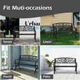 thumbnail image 5 of YRLLENSDAN Metal Outdoor Bench Weatherproof 50inch Patio Bench for 3-person Garden Bench for Outdoors Yard Lawn Porch Park Rust-Resistant Cast Iron Bench with Floral Pattern Backrest,Black, 5 of 7