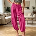 thumbnail image 6 of Ynynloco Women's Harem Pants Casual Loose Fit Wide Leg Cropped Lightweight Drawstring Elastic Waist Pants Adjustable Ankle Tie with Pockets, 6 of 6