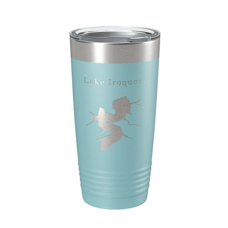 

Lake Iroquois Map Tumbler Travel Mug Insulated Laser Engraved Coffee Cup Illinois 20 oz Light Blue