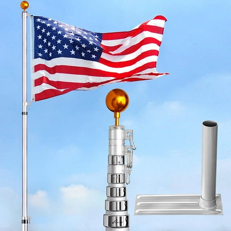 Flat Mount Adapter - Yescom 20ft/25ft/30ft Telescopic Flag Pole Kit Aluminum 16 Gauge Tire Mount Stand Kit 3'x5' US Flag Ball Pole Top Fly 2 Flags