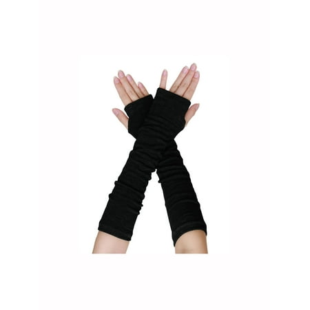Pair Black Knitting Elastic Fingerless Arm Warmer Elbow Long Gloves for Lady