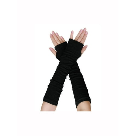 - Pair Black Knitting Elastic Fingerless Arm Warmer Elbow Long Gloves for Lady