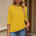 thumbnail image 5 of zaveiop Womens V Neck 3/4 Sleeve T-Shirts Solid Color Casual Basic Tops Summer 2025 Tees Blouses Loose Fit Pullover 2025 (Z-Yellow, XL), 5 of 6