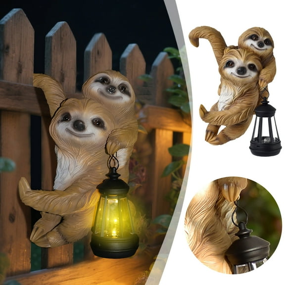 Solar Sloth Garden Statue - 9.8" Realistic Outdoor Decor with Auto LED Lights, Waterproof Resin Animal Sculpture for Yard, Patio, Pathway - Unique Gift for Women & Mom