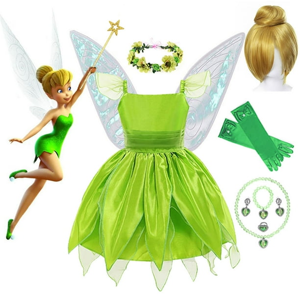 Disfraz de hada Tiana de Navidad para niñas, vestido de princesa Campanilla, alas de elfo, diadema, varita, vestidos de fiesta de cumpleaños elegantes para niñas pequeñas