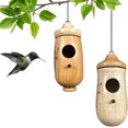thumbnail image 1 of Ribili Wooden Hummingbird House, Fanyil Wooden Hummingbird House, Sparrow Hummingbird Finch House, Wooden Humming Bird Nest with Hemp Ropes (#Mix-B,2pcs), 1 of 8