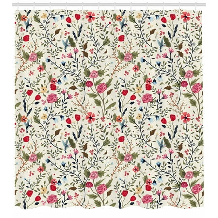 Fl Shower Curtain Vibrant Colored Complex Image Birds With Fl Shower Curtain Vibrant Colored Complex Image Birds With Roses Leaves And Polka Dots Nature