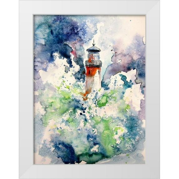 Kovacs, Anna Brigite 19x24 White Modern Wood Framed Museum Art Print Titled - Lighthouse at Storm