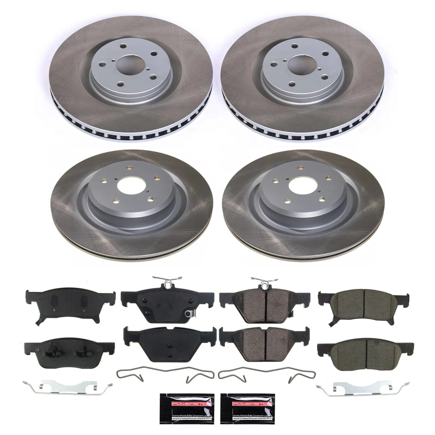 PowerStop Front and Rear Semi-Coated Rotor and Low-Dust Ceramic Brake Pad Kit SC8518