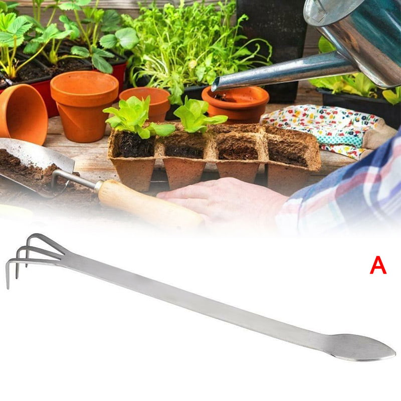 2 in 1 Stainless Steel Bonsai & Gardening Tools Root Spatula/Tweezers Rake P4E8 