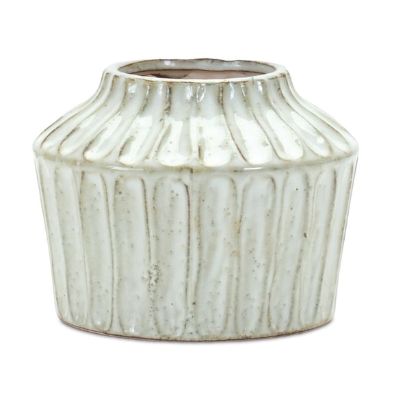 Melrose Rustic Carved Terracotta Vase - 5" - Cream