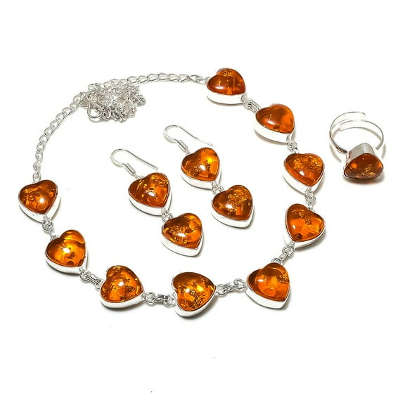 Natural Baltic Amber Gemstone Handmade 925 Sterling Silver Jewelry Set