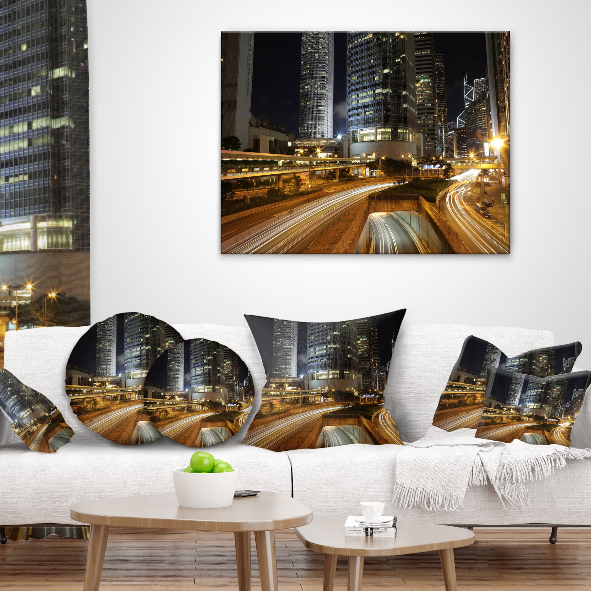 Designart Skyscrapers and Busy Traffic - Cityscape Throw Pillow - 12x20