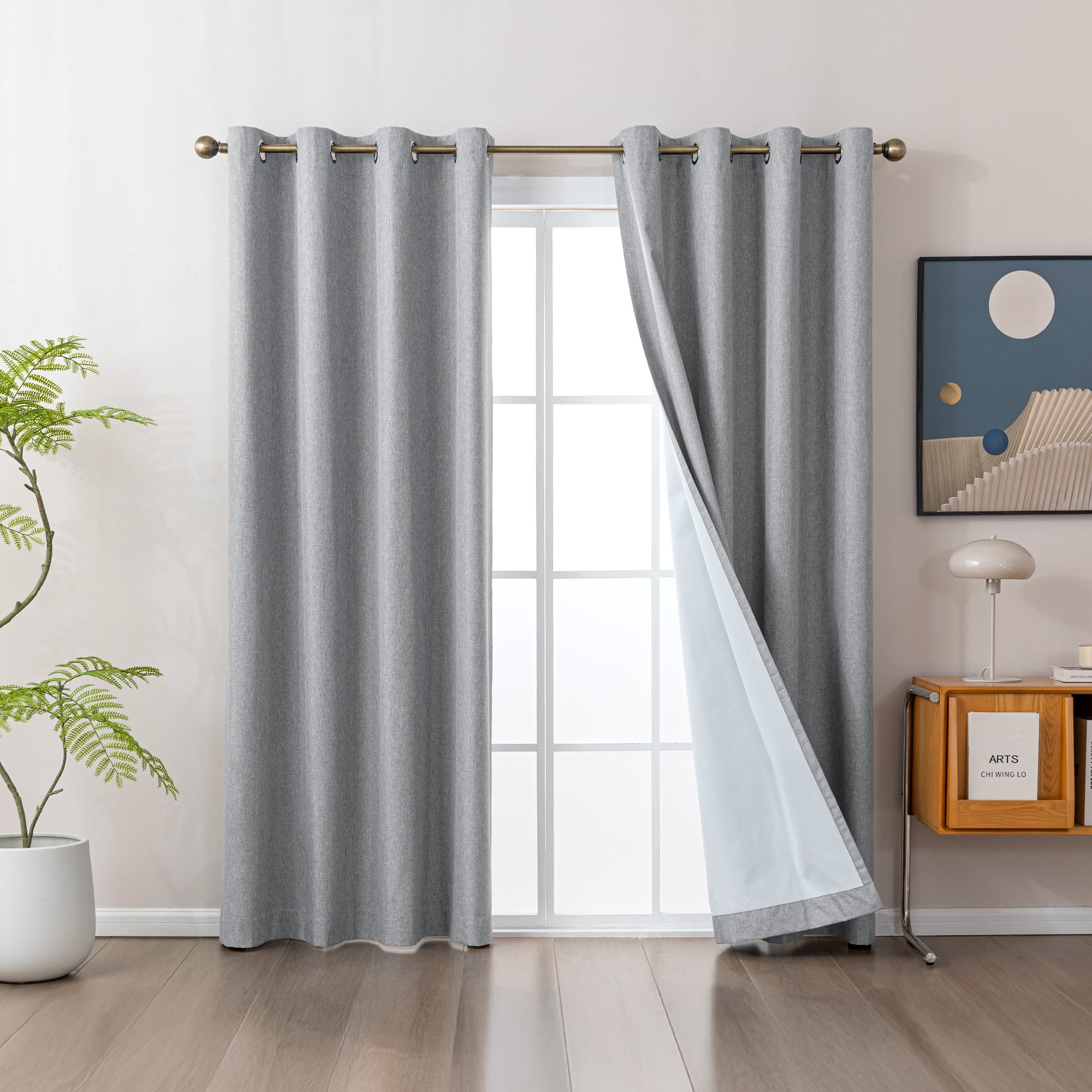 Sleep Zone Linen Look 100% Blackout Curtains for Bedroom Windows Living Room Darkening Thermal Insulated Drapes 2 Panels, 52" x 84" Dark Grey