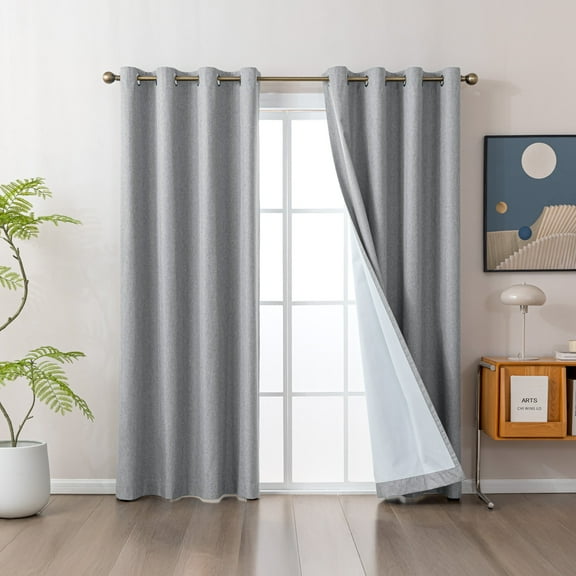 Sleep Zone Linen Look 100% Blackout Curtains for Bedroom Windows Living Room Darkening Thermal Insulated Drapes 2 Panels, 52" x 84" Dark Grey