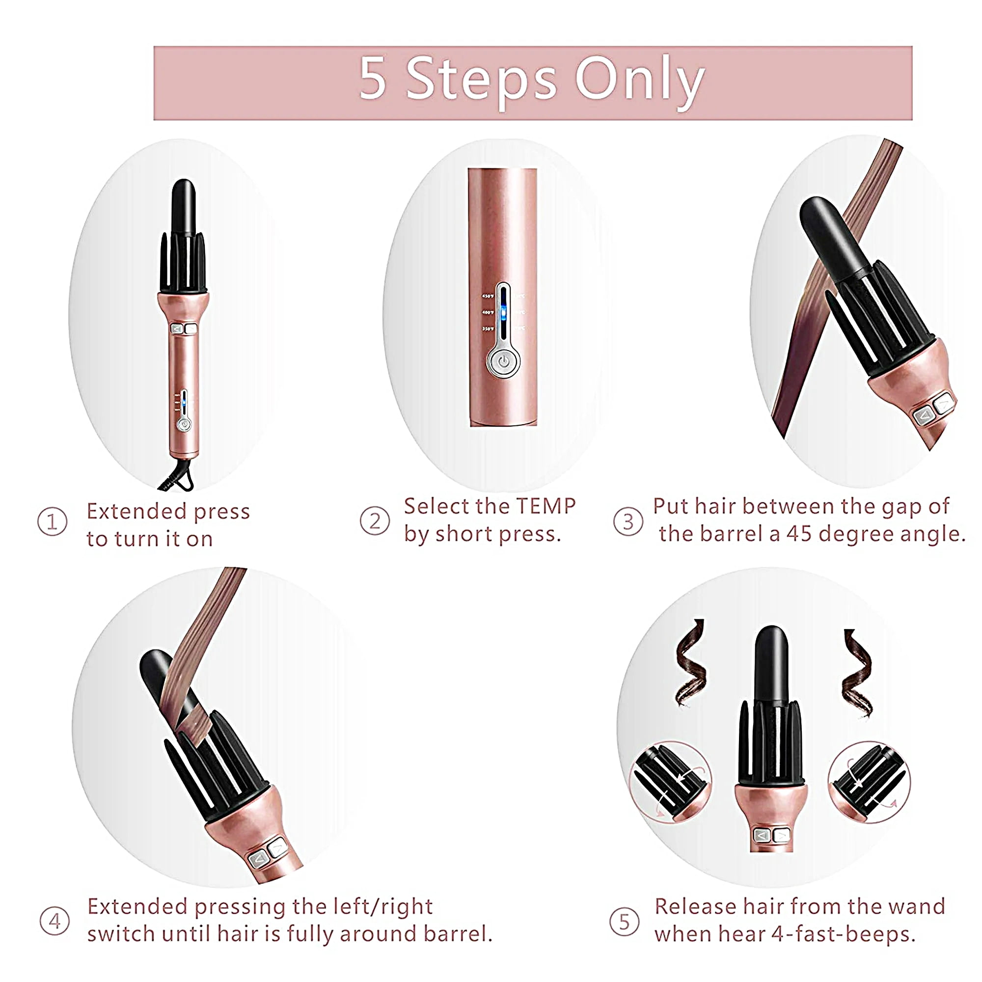 VIEROLA Curling Iron for Women, 1 Inch Curling Iron for Medium & Long Hair, Curling Wand with Large Ceramic Barrel, Dual Voltage Rose Gold Electric Curlers