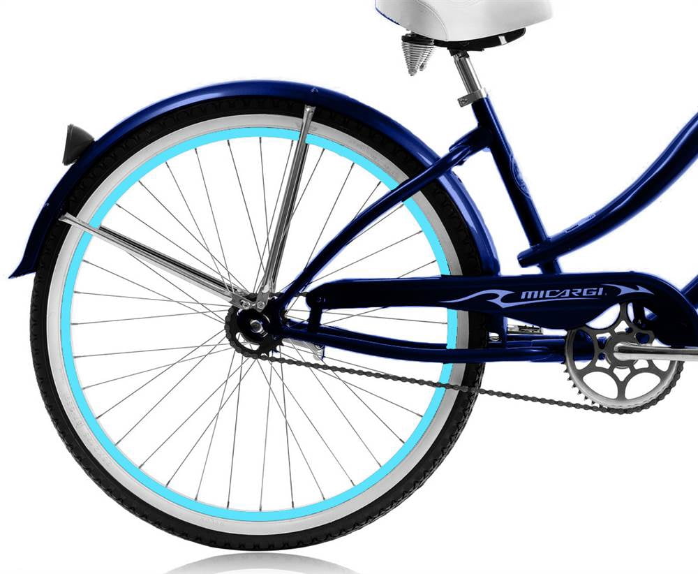 Micargi ROVER GX 26" Beach Cruiser Coaster Brake Single Speed Stainless Steel Spokes One Piece Crank Alloy BABY BLUE Rims 36H With Fenders Color: Dark Blue/Baby Blue