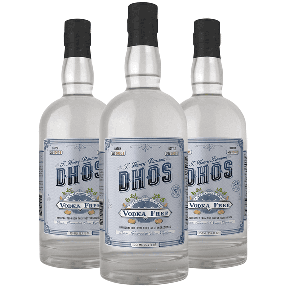 Dhos Handcrafted Non-Alcoholic Vodka 3 Pack - Keto-Friendly, Zero Sugar, Zero Calories, Zero Proof - 750 ML - Perfect for Mocktails - Made in USA