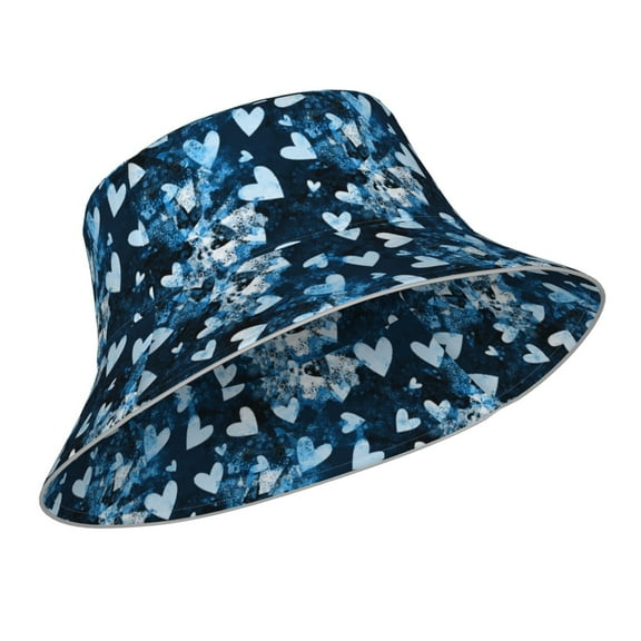 Kdxio Reflective Bucket Hat - Ice Blue Heart Print Bucket Hat for Men,Women