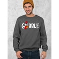thumbnail image 3 of Gobble Thanksgiving Dinner Funny Turkey Face Crewneck Sweatshirt, L, Charcoal, 3 of 6