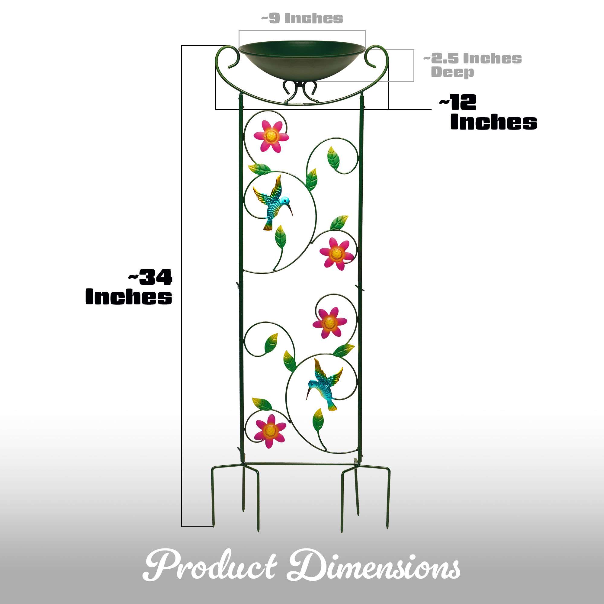 G128 35 Inch Antique Garden Iron Bird Bath with Trellis, Decorative Hummingbirds, Detachable Bowl, Metal Potted Plant Support, Elegant Outdoor Garden Bird Feeder