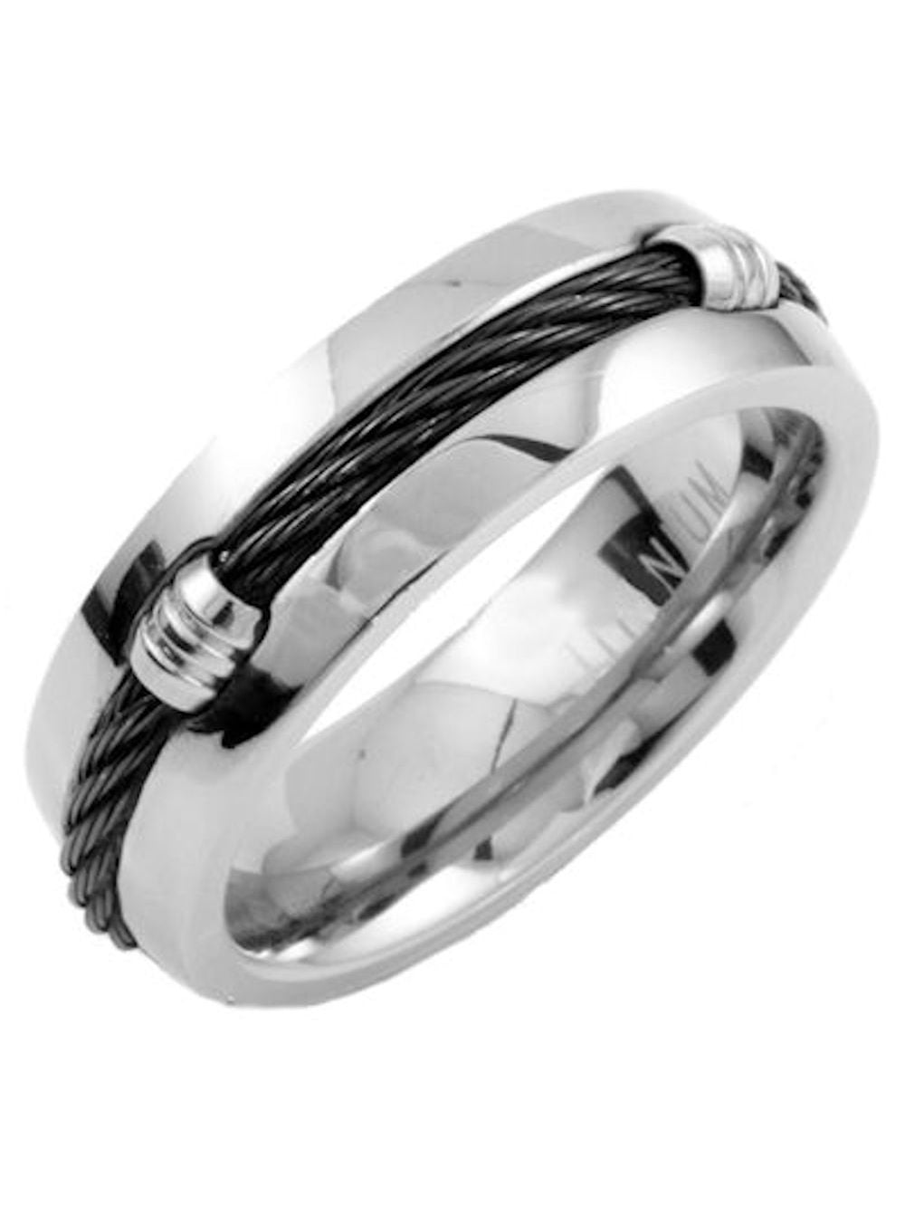 Metals Jewelry Men's / Women's 7mm Titanium Ring with Black Stainless Steel Cable and Comfort
