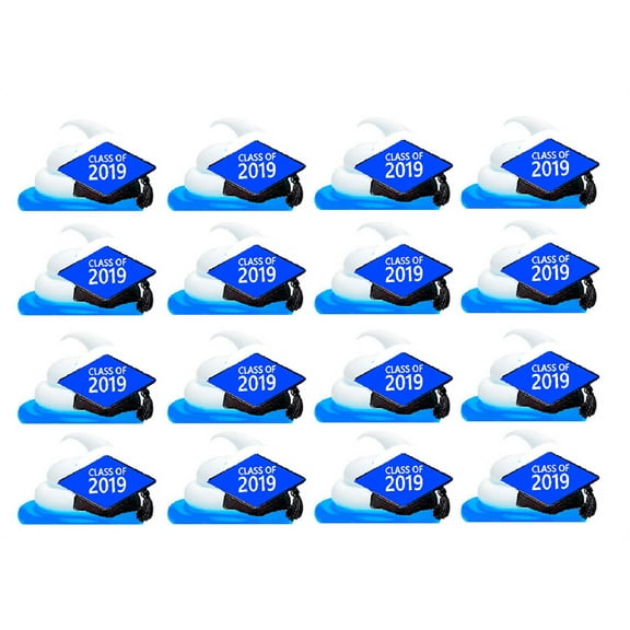 Class of 2019 Graduation Blue Easy Toppers Cupcake Decoration Rings -24pk