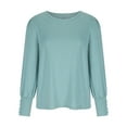 thumbnail image 4 of XFLWAM Women's Causal Long Balloon Sleeve Shirts Tops Crew Neck Smocked Cuffs Loose Blouse Blue XXL, 4 of 8