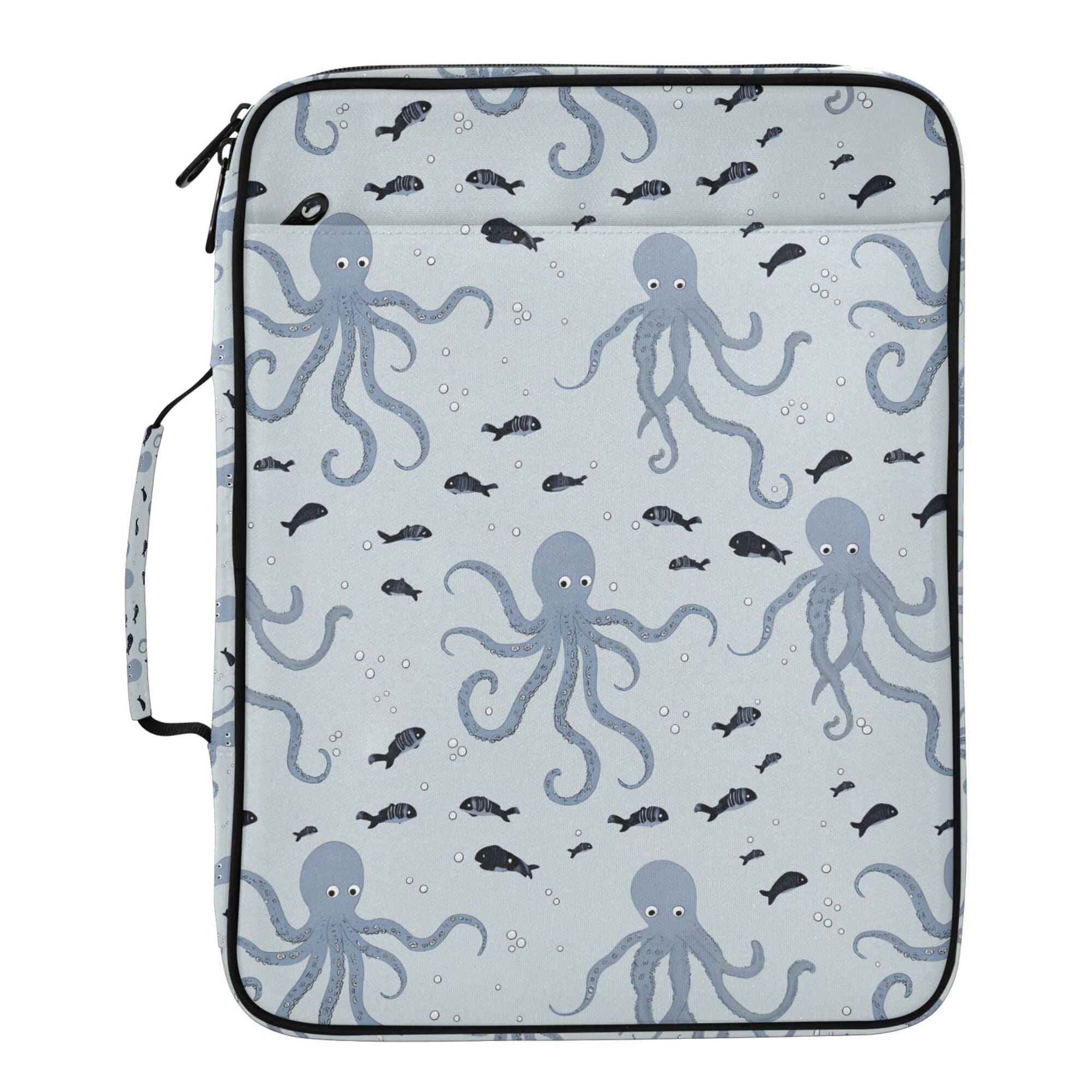 FORMRS Accordion File Folder A4 Size 7-Pocket Expanding Document Organizer Bag with 3 Ring Binder, Blue Octopus Pattern