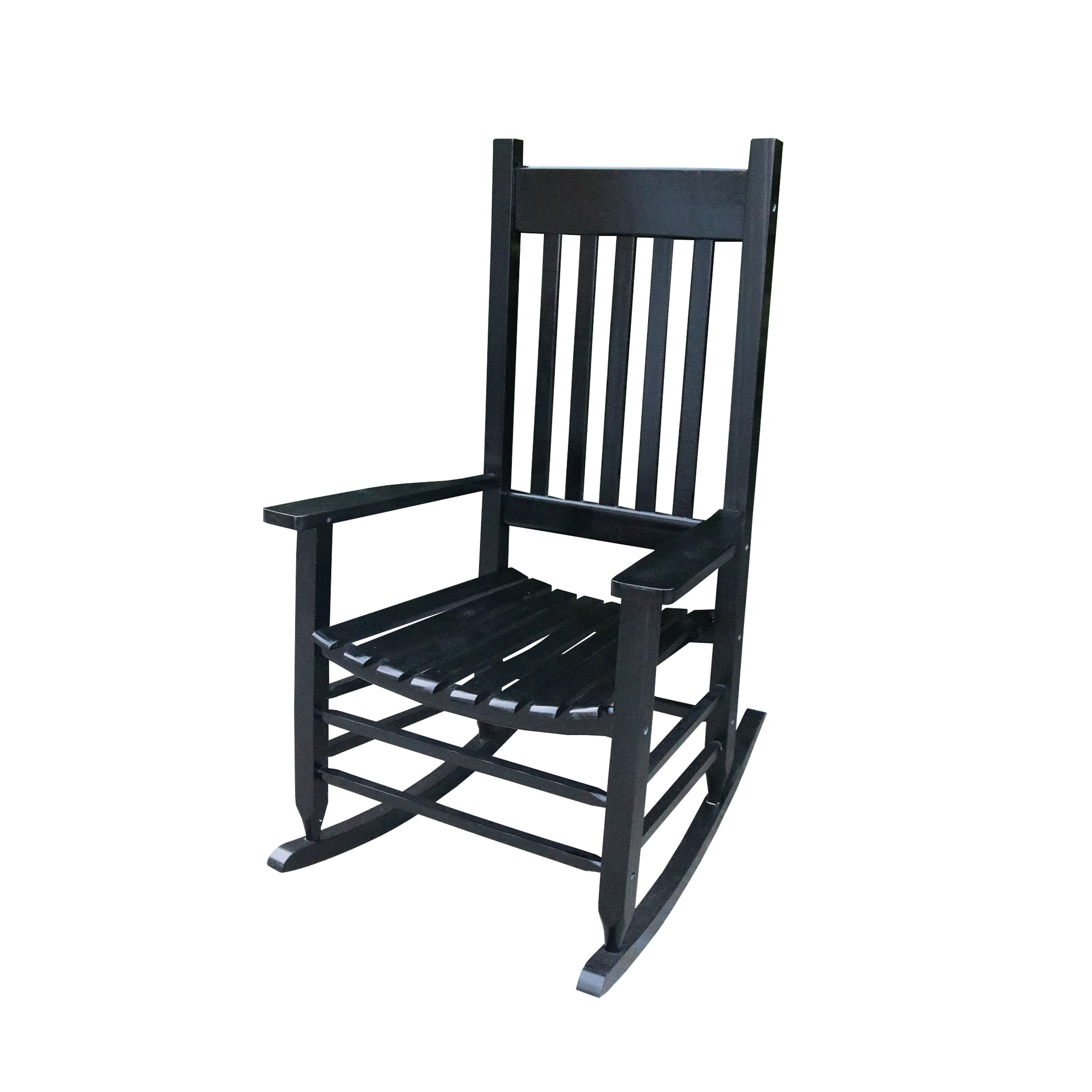 Outdoor Wooden Rocker Chair, Finished Porch Leisure Rocking Chair No Mat Needed for Patio Garden, Black