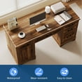 thumbnail image 5 of Juiluna 58 Inch Wide Executive Desk with 5 Drawers and 1 Cabinet, Farmhouse Home Office Desk with for Work, Study, Writing, Wooden Computer Table for Bedroom, Game Room, White/Wood Color, 5 of 7